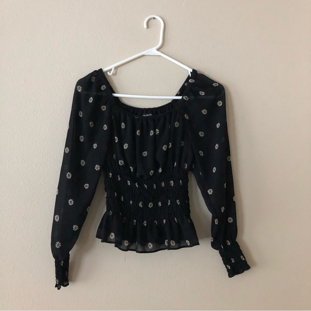 Madewell (Re)sourced Georgette Square-Neck Smock-Waist Top in Bloom Dot